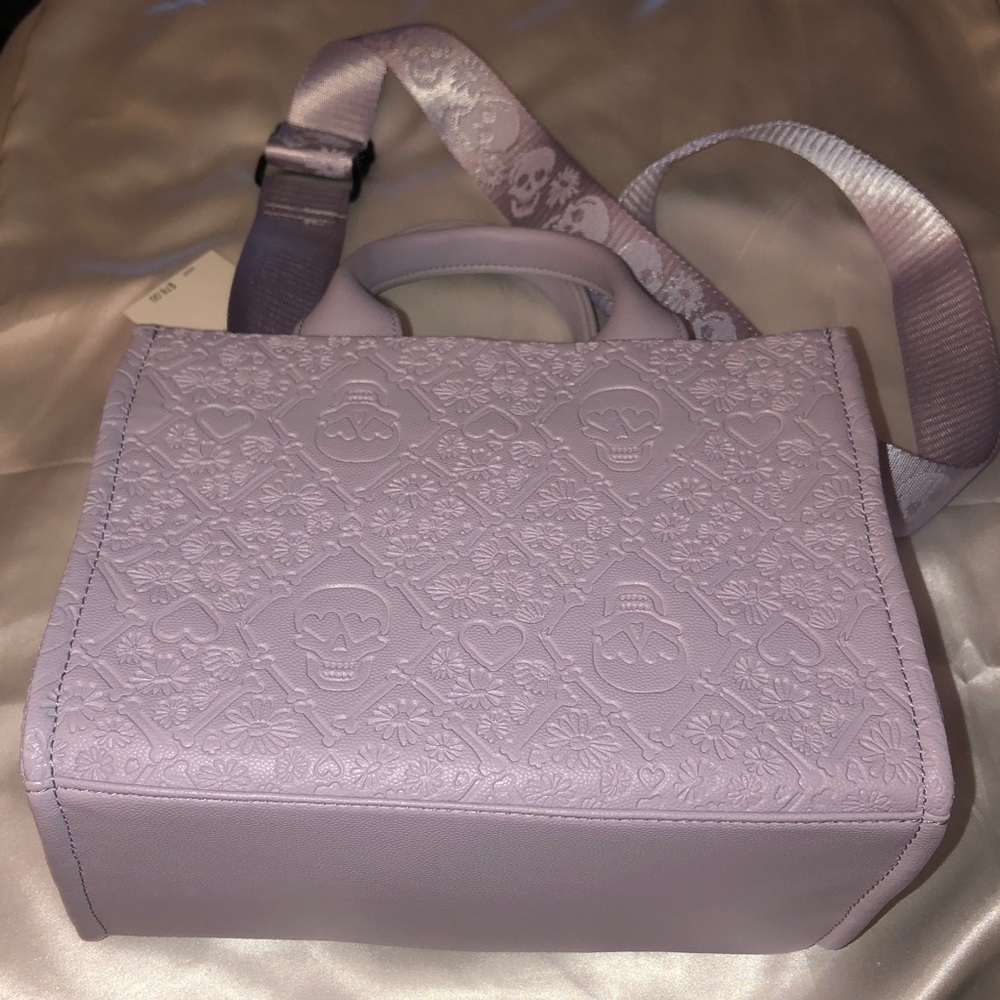 Betsey Johnson XOOLIVE Lilac Embossed Skull Satchel Crossbody Bag Purse NWT - Picture 8 of 15